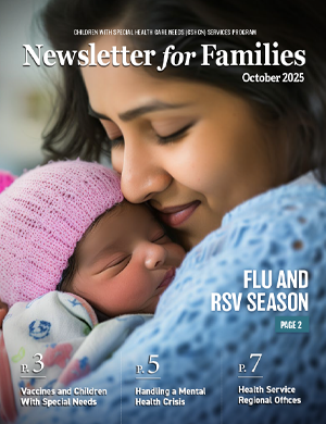 Mother holding child newsletter for families October 2025